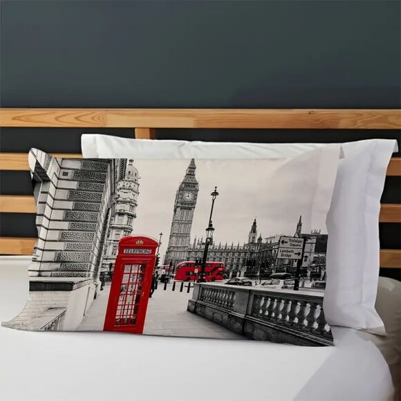 NIB- KING DUVET Streets of London 3D with 2 pillow cases  104" x 98" FABULOUS! - Picture 3 of 6